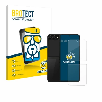 Parte frontal de un envase de producto con el logotipo de la marca BROTECT. Al lado se muestra el dispositivo Samsung Galaxy Z