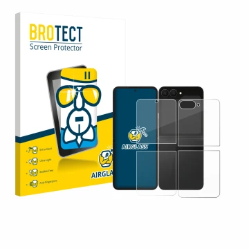 Parte frontal de un envase de producto con el logotipo de la marca BROTECT. Al lado se muestra el dispositivo Samsung Galaxy Z