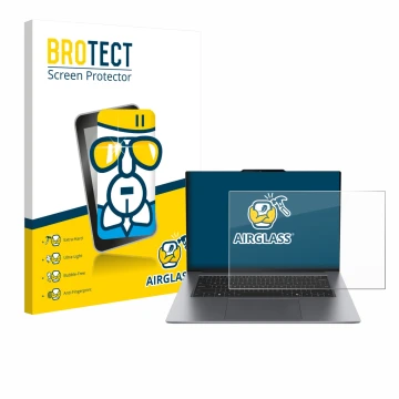 Parte frontal de un envase de producto con el logotipo de la marca BROTECT. Al lado se muestra el dispositivo Lenovo ThinkPad 