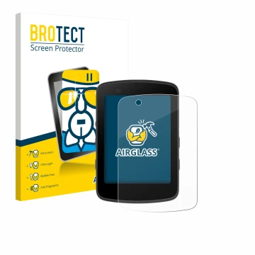 Parte frontal de un envase de producto con el logotipo de la marca BROTECT. Al lado se muestra el dispositivo Bryton Rider 650