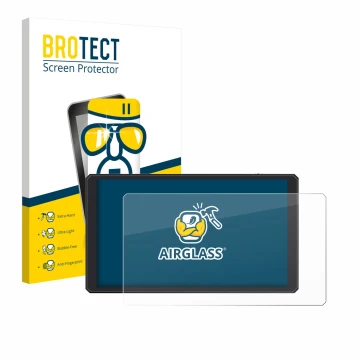 Parte frontal de un envase de producto con el logotipo de la marca BROTECT. Al lado se muestra el dispositivo Feelworld CUT6 6