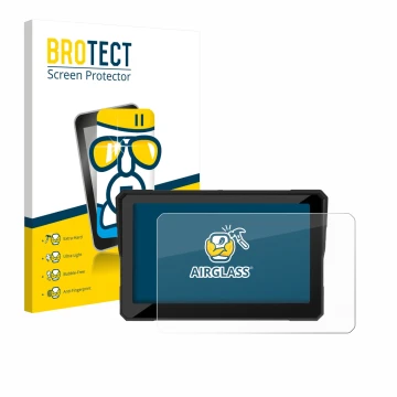Parte frontal de un envase de producto con el logotipo de la marca BROTECT. Al lado se muestra el dispositivo Carpuride W702S 