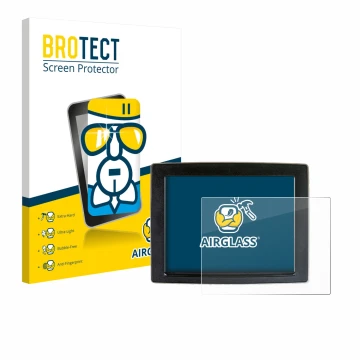 Parte frontal de un envase de producto con el logotipo de la marca BROTECT. Al lado se muestra el dispositivo John Deere Green