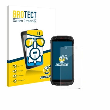 Parte frontal de un envase de producto con el logotipo de la marca BROTECT. Al lado se muestra el dispositivo Ulefone Armor 15