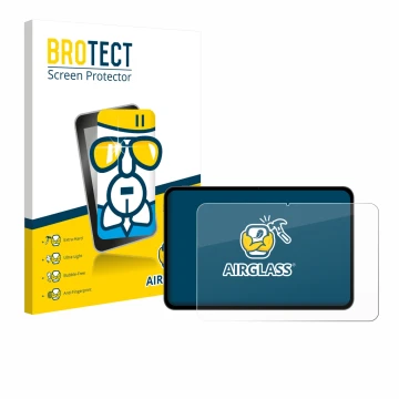 Parte frontal de un envase de producto con el logotipo de la marca BROTECT. Al lado se muestra el dispositivo Teclast T65 con 