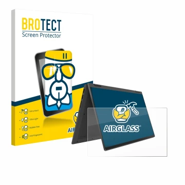 Parte frontal de un envase de producto con el logotipo de la marca BROTECT. Al lado se muestra el dispositivo Lenovo IdeaPad F