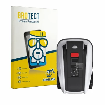 Parte frontal de un envase de producto con el logotipo de la marca BROTECT. Al lado se muestra el dispositivo Ecovacs Goat O80