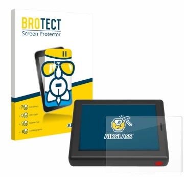 Parte frontal de un envase de producto con el logotipo de la marca BROTECT. Al lado se muestra el dispositivo XC Tracer Maxx I