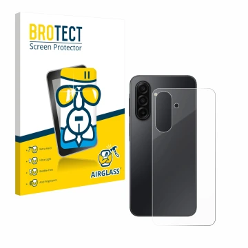 Parte frontal de un envase de producto con el logotipo de la marca BROTECT. Al lado se muestra el dispositivo Samsung Galaxy A