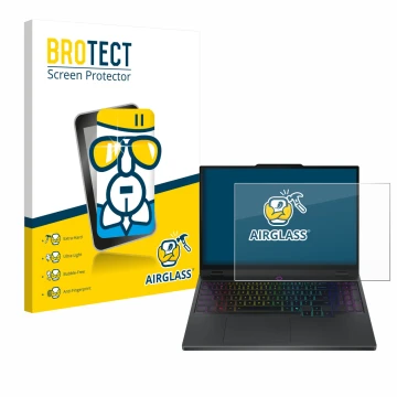 Parte frontal de un envase de producto con el logotipo de la marca BROTECT. Al lado se muestra el dispositivo Lenovo Legion 5i