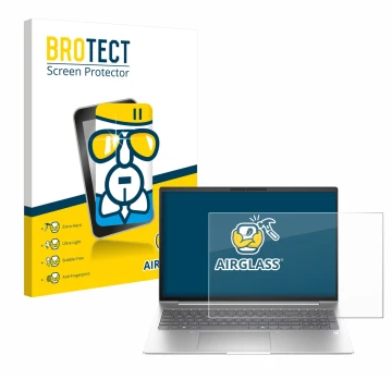 Parte frontal de un envase de producto con el logotipo de la marca BROTECT. Al lado se muestra el dispositivo HP EliteBook 6 G