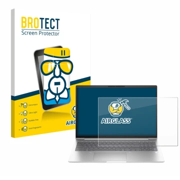Parte frontal de un envase de producto con el logotipo de la marca BROTECT. Al lado se muestra el dispositivo HP EliteBook 6 G