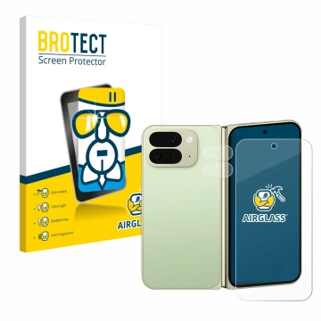 Parte frontal de un envase de producto con el logotipo de la marca BROTECT. Al lado se muestra el dispositivo Google Pixel 10 