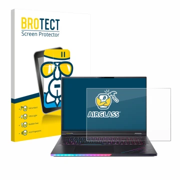 Parte frontal de un envase de producto con el logotipo de la marca BROTECT. Al lado se muestra el dispositivo Acer Predator He