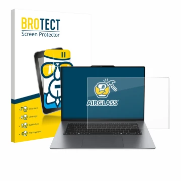 Parte frontal de un envase de producto con el logotipo de la marca BROTECT. Al lado se muestra el dispositivo Lenovo ThinkPad 