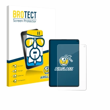 Parte frontal de un envase de producto con el logotipo de la marca BROTECT. Al lado se muestra el dispositivo Huawei MatePad M