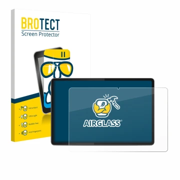 Parte frontal de un envase de producto con el logotipo de la marca BROTECT. Al lado se muestra el dispositivo Lenovo Yoga Tab 