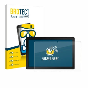 Parte frontal de un envase de producto con el logotipo de la marca BROTECT. Al lado se muestra el dispositivo MUISOO A10 10.1