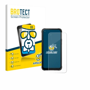 Parte frontal de un envase de producto con el logotipo de la marca BROTECT. Al lado se muestra el dispositivo Hammer Blade V 5