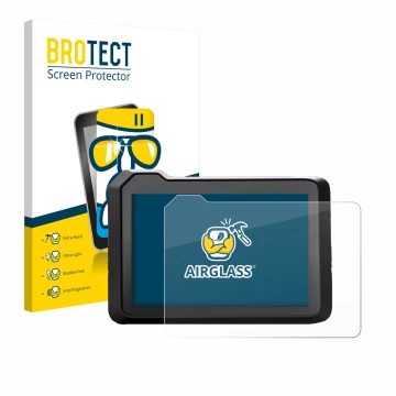 Parte frontal de un envase de producto con el logotipo de la marca BROTECT. Al lado se muestra el dispositivo KTM 990 Duke 202