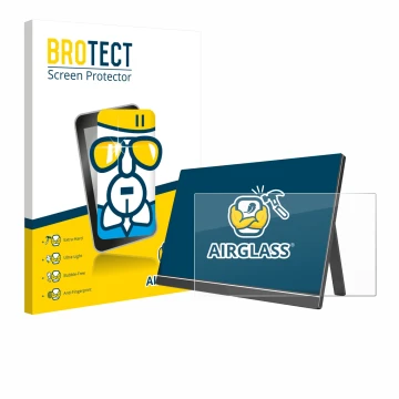 Parte frontal de un envase de producto con el logotipo de la marca BROTECT. Al lado se muestra el dispositivo Arzopa 60HZ/A1 1