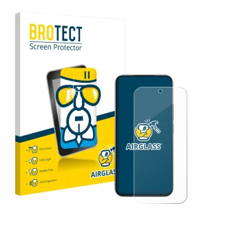 Parte frontal de un envase de producto con el logotipo de la marca BROTECT. Al lado se muestra el dispositivo Xiaomi 17 con su