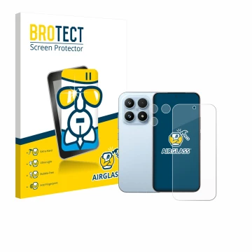 Parte frontal de un envase de producto con el logotipo de la marca BROTECT. Al lado se muestra el dispositivo Xiaomi 17 (Front