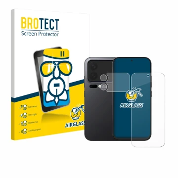 Parte frontal de un envase de producto con el logotipo de la marca BROTECT. Al lado se muestra el dispositivo Xiaomi 17 Pro (F