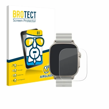 Parte frontal de un envase de producto con el logotipo de la marca BROTECT. Al lado se muestra el dispositivo realme Watch 5 c