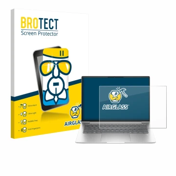 Parte frontal de un envase de producto con el logotipo de la marca BROTECT. Al lado se muestra el dispositivo HP EliteBook 655