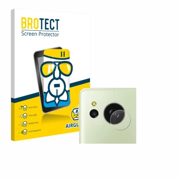 Parte frontal de un envase de producto con el logotipo de la marca BROTECT. Al lado se muestra el dispositivo Sharp Aquos Sens