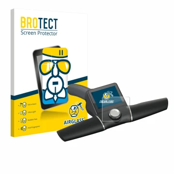 Parte frontal de un envase de producto con el logotipo de la marca BROTECT. Al lado se muestra el dispositivo Motocaddy M7 GPS