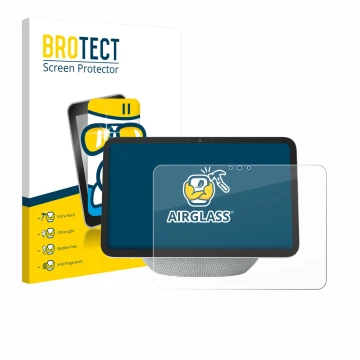 Parte frontal de un envase de producto con el logotipo de la marca BROTECT. Al lado se muestra el dispositivo Amazon Echo Show