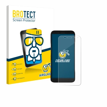 Parte frontal de un envase de producto con el logotipo de la marca BROTECT. Al lado se muestra el dispositivo Datalogic Memor 