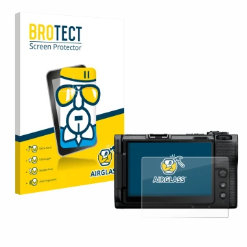 Parte frontal de un envase de producto con el logotipo de la marca BROTECT. Al lado se muestra el dispositivo Nikon ZR con su 