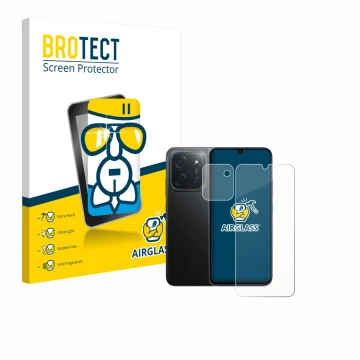 Parte frontal de un envase de producto con el logotipo de la marca BROTECT. Al lado se muestra el dispositivo Xiaomi Poco C85 