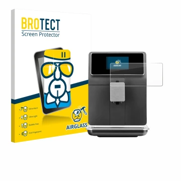 Parte frontal de un envase de producto con el logotipo de la marca BROTECT. Al lado se muestra el dispositivo WMF Perfection 8