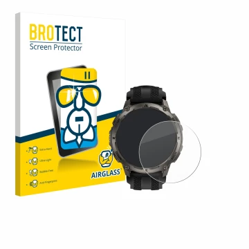 Parte frontal de un envase de producto con el logotipo de la marca BROTECT. Al lado se muestra el dispositivo Kospet Tank T4 c