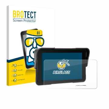 Parte frontal de un envase de producto con el logotipo de la marca BROTECT. Al lado se muestra el dispositivo Sixwin P2 5