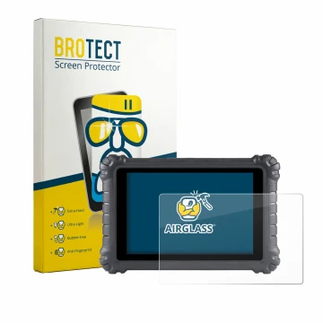 Parte frontal de un envase de producto con el logotipo de la marca BROTECT. Al lado se muestra el dispositivo Autel MaxiSys MS