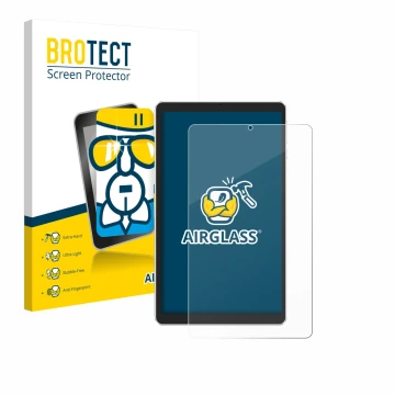 Parte frontal de un envase de producto con el logotipo de la marca BROTECT. Al lado se muestra el dispositivo Ulefone Tab A9 P