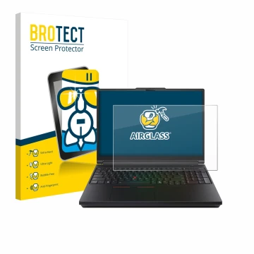 Parte frontal de un envase de producto con el logotipo de la marca BROTECT. Al lado se muestra el dispositivo Lenovo ThinkPad 