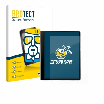 Parte frontal de un envase de producto con el logotipo de la marca BROTECT. Al lado se muestra el dispositivo eazeye Paper 2.0