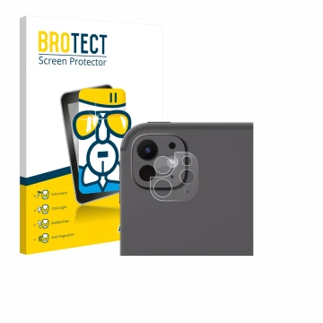 Parte frontal de un envase de producto con el logotipo de la marca BROTECT. Al lado se muestra el dispositivo Apple iPad Pro 1