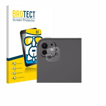 Parte frontal de un envase de producto con el logotipo de la marca BROTECT. Al lado se muestra el dispositivo Apple iPad Pro 1