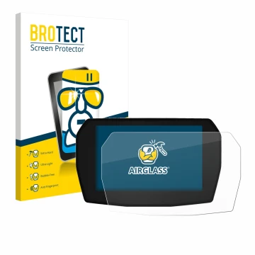 Parte frontal de un envase de producto con el logotipo de la marca BROTECT. Al lado se muestra el dispositivo Ducati Panigale 