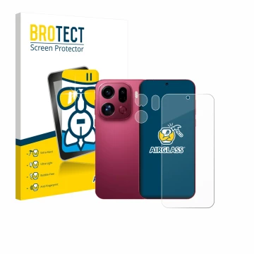 Parte frontal de un envase de producto con el logotipo de la marca BROTECT. Al lado se muestra el dispositivo Oppo Find X9 Pro