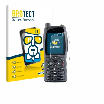 Parte frontal de un envase de producto con el logotipo de la marca BROTECT. Al lado se muestra el dispositivo Sepura SC2020 co