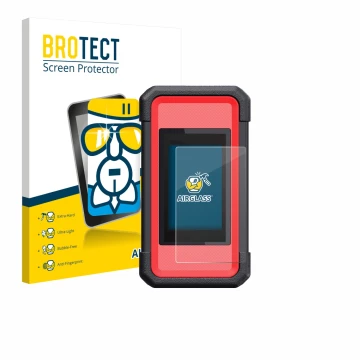 Parte frontal de un envase de producto con el logotipo de la marca BROTECT. Al lado se muestra el dispositivo Launch X431 Smar