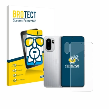 Parte frontal de un envase de producto con el logotipo de la marca BROTECT. Al lado se muestra el dispositivo OnePlus Ace 6 (F
